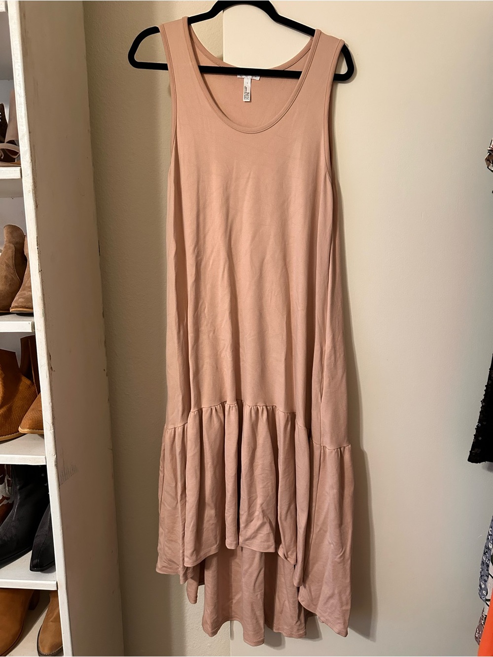 Leith Blush Pink Sleeveless Ruffle-Hem Maxi Dress
